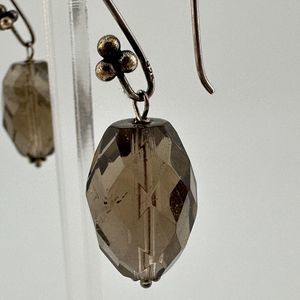 Vintage Faceted Smoky Quartz Long Dangle Drop Earrings Sterling Silver 925 Hooks